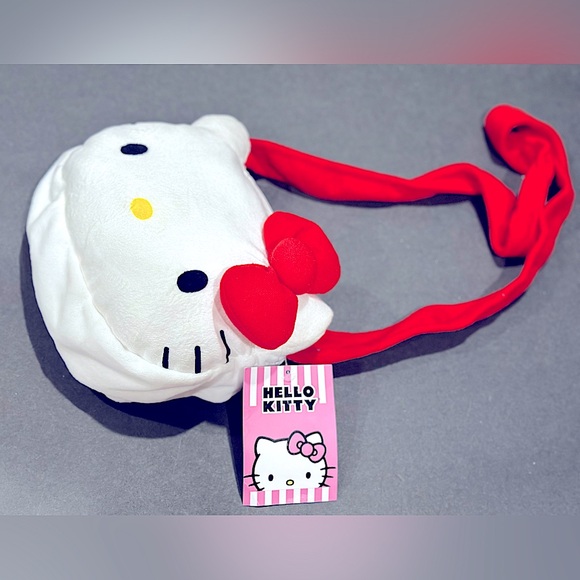Hello Kitty Plush Red Bow 9in Head Cross Body Bag with Furry Red Strap - Picture 5 of 8